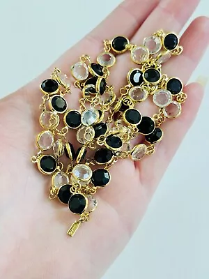 Monet Signed Necklace VTG Collar Gold Open Bezel Crystal Designer Black Clear • $35