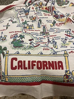 Vintage Yucca Print Tablecloth CALIFORNIA Cities Souvenir Cactus Cloth 32 X 37 • $55