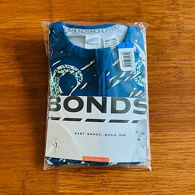Bonds Boys Crocodile Blue Green Long Sleeve Zip Wondersuit Size 3 BNIP • $29