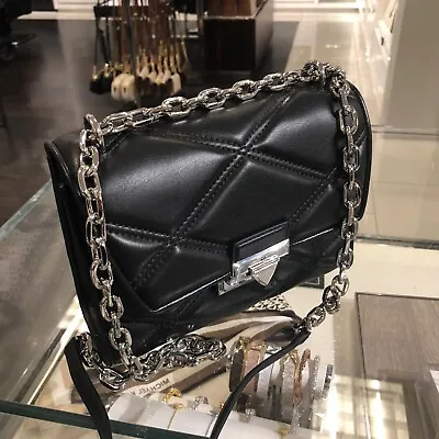 Michael Kors Medium Lady Shoulder Crossbody Handbag Purse Messenger Black Silver • $98