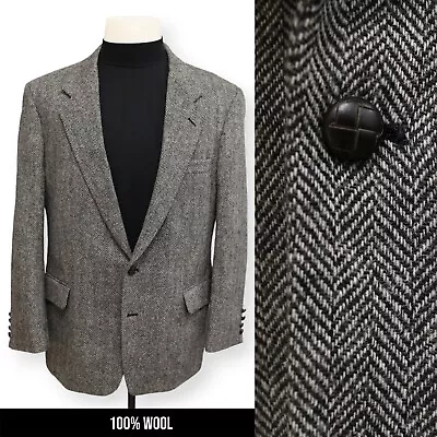 VINTAGE TWEED Mens Gray HERRINGBONE 100% WOOL Sport Coat Suit Jacket Blazer 42 R • $49.99