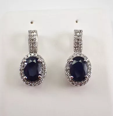 White Gold Sapphire And Diamond Earrings Halo Drop Studs September Birthstone • $749