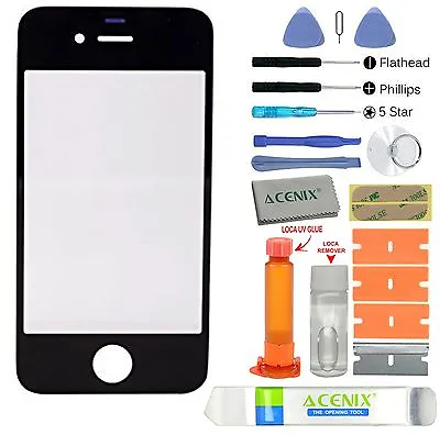 $15.99 • Buy ACENIX® Apple IPhone 4 4s Black Outer Front Glass Screen Replacement Repair Kit