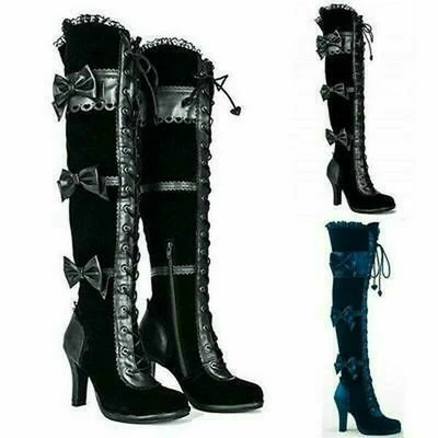 $75.19 • Buy 2022 Steampunk Victorian Women's High Heels Gothic Over Knee Bow Shoes