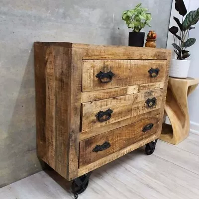 Industrial Style Chest Of Drawers Rustic Mango Wood Storage Unit Cabinet Dresser • £219.50