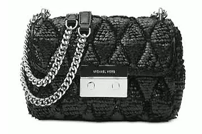 🌺🌹MICHAEL KORS Sloan Sequined Quilted Shoulder Bag Black/Sequins-Silver $598 • $368