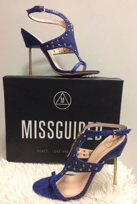 £14.25 • Buy In Box Missguided Blue Faux Snakeskin Silver Pin Heels Zip Front Shoes UK 3
