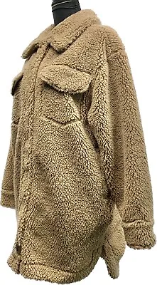Ugg Frankie Ugg-fluff Shirt-jacket Womens Small Camel Brown Fleece Snap Pockets • $308.36