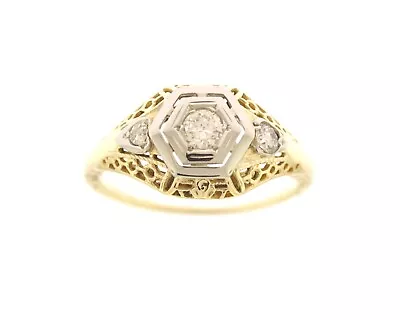 Estate Vintage 14K Two Tone Gold .16 Carat Diamond Filigree Engagement Ring • $550