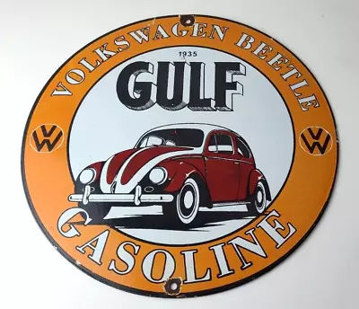 Vintage Gulf Gasoline Sign - Volkswagen Sign - Gas Pump Station Porcelain Sign • $145.47