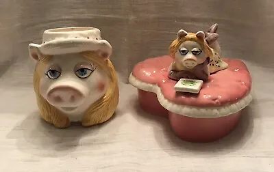 Vintage Sigma Tastesetter Miss Piggy Muppets Ceramic Heart Trinket Jewelry & Mug • $18.99