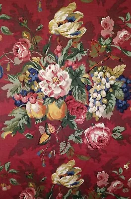 P. Kaufmann Home Decor Fabric Queensland Red Floral 1 Yard X 55 W Cotton Slub • $16.99
