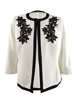 Kasper Women's Petite Embroidered Flyaway Jacket (8P Vanilla Ice/Black) • $59.99