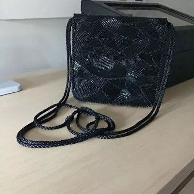 Vintage Lanvin Paris Black Beaded Shoulder-Crossbody Bag/1980s/Evening/Cocktail • $51.01