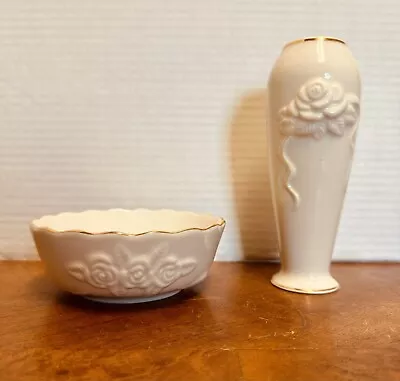 Two Gorgeous Vintage Lenox Pieces Vase 6 H And Bowl 4.5  Dia. And 2 H Matching • $25