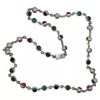 TD-69 MEXICO Sterling Silver And Multi-Colored Enamel Nacklace 25 Inches • $227.50