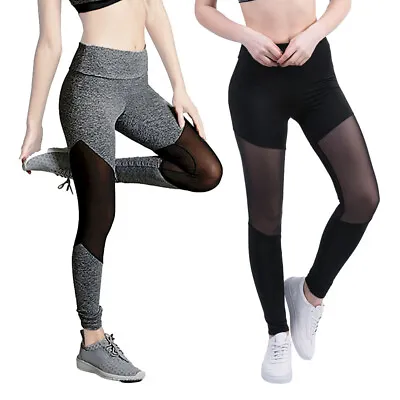 Women Sexy Mesh Panel Side High Waist Leggings Tummy Control Skinny Yoga Pants • $11.25