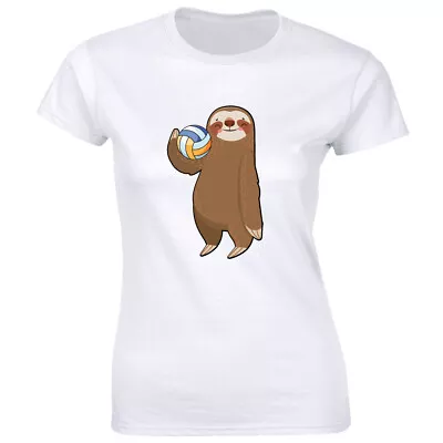 Cute Sloth Playing Volleyball Women's T-Shirt Sports Animal Lover Tee • $13.49