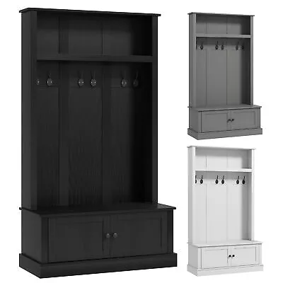 HOMCOM Hall Tree Entryway Bench With Coat Rack Shoe Cabinet And Top Shelf • $237.99