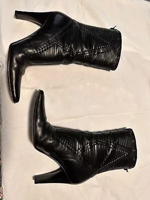 Via Spiga Black Leather High Heel Zip Boots 7.5 Used • $18