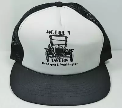 Vintage Model T Tavern Hoodsport WA White Black Snapback Trucker Hat Cap Hanes • $19.95