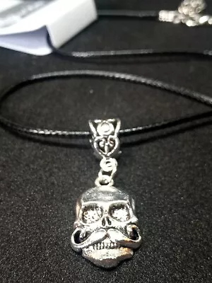 Hipster Moustache Skull Pendant  Cord Necklace Jewellery Gift • $4.86