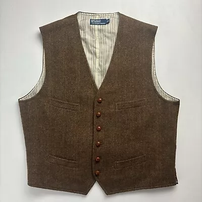 Polo Ralph Lauren Tweed Herringbone Wool Waistcoat Vest Suit XL • £120