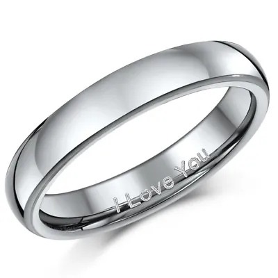 Titanium Wedding Engagement Ring Engraved ''I Love You'' 4mm Band Mens/Ladies • £11.95