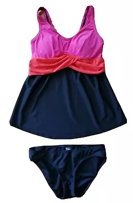 Maternity Swim Suit Tankini Top Pink Black Bottoms Oh Baby! By Motherhood Small • $18