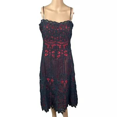 Vtg Y2K Betsey Johnson SZ 10 Black Red Battenburg Lace Slip Midi Dress • $100