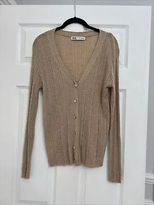 Zara Beige Lightweight Ribbed Cardigan - Large Great For The Spring/Summer • £8.99