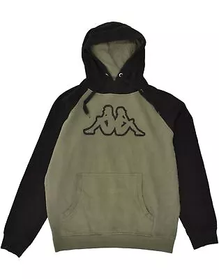 KAPPA Mens Graphic Hoodie Jumper Large Khaki Colourblock Cotton BG92 • £26.84