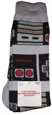 Nintendo NES Crew Socks 2 Pair Men 6.5-12 Gray Black W Controllers Classic Gamer • $12.97