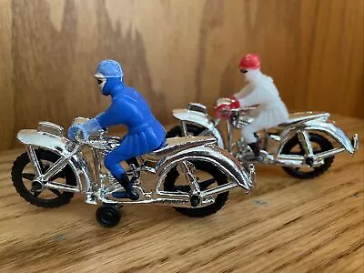 2 Vintage Motorcycle Cake Topper Silver Blue White Rare • $12.99