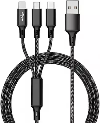 3 In1 Multi Head USB Charger Charging Cable For Most Devices - 5 Colours • £3.07