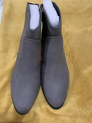 Ladies Grey Ankle Boots Size 8 EEE Side Zip Low Heel • £25
