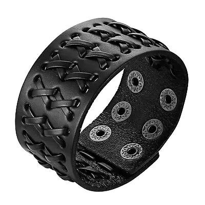 Men's Punk Wide Braided Leather Cross Bracelet Bangle Cuff Wristband Adjustable • $9.59