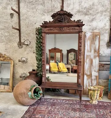 £995 • Buy Antique Large French Mirror Chateau Gothic Hunting Lodge Walnut 19th Century