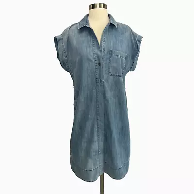 J.Crew Womens M Blue Chambray Denim Shirt Dress Short Sleeve Cotton Collared • $24.99