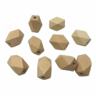 Long Octagon Geometric Wooden Beads Polygon Natural Wooden Loose Spacer Beads • £2.51