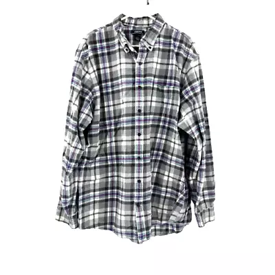 Lands' End Flannel Shirt Men's Traditional Fit Size XXLT Tall Gary Blue Plaid • $16.99