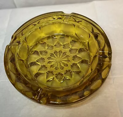 Amber Glass Ashtray Anchor Hocking Fairfield Vintage Starburst 6  Round Heavy • $10