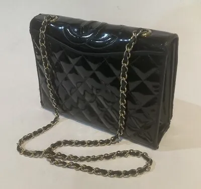 Vintage Authentic Chanel Flap Top Logo CC Quilted Black Leather Shoulder Bag • $600