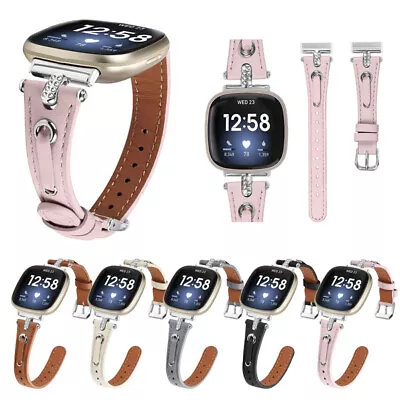 For Fitbit Versa 3/4 Sense 2 Genuine Leather Bracelet Band Rhinestones Strap • $19.58