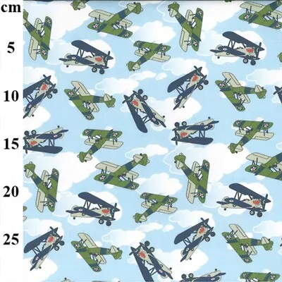 100% Cotton Digital Fabric Rose & Hubble World War Vintage Biplanes • £7.50