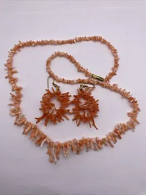 Vintage Pink Salmon Coral Branch Earrings And Necklace  • $38