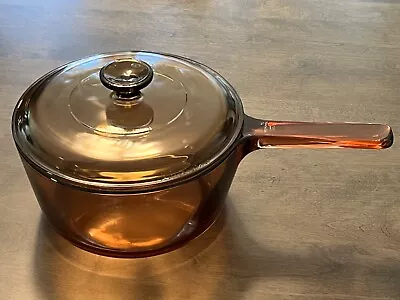 Corning Pyrex Vision V-2.5-B Ware Amber Cookware 2.5 L Sauce Pan & Lid - FRANCE • $21.85