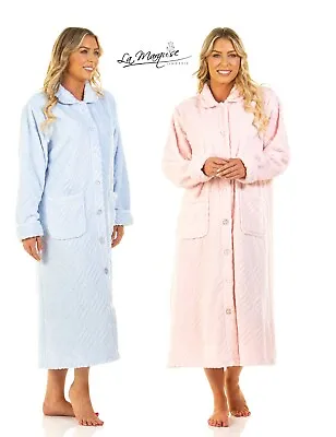Ladies Tulip Embossed  Super Soft Button Up Through Dressing Gown*fleece 67455 • £24.95