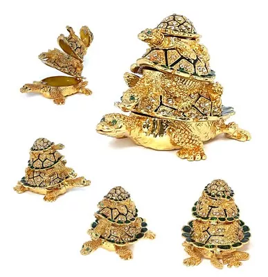 Turtle Family Trinket Jewelry Box W/ Austrian Crystals • $26.99