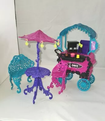 Monster High Travel Scaris Cafe Cart City Frigh Vendor Table Umbrella Hang Out • $25